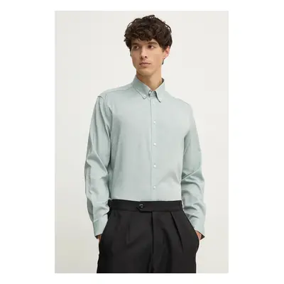 Košile Sisley pánská, tyrkysová barva, regular, s límečkem button-down, 5SEQSQ049