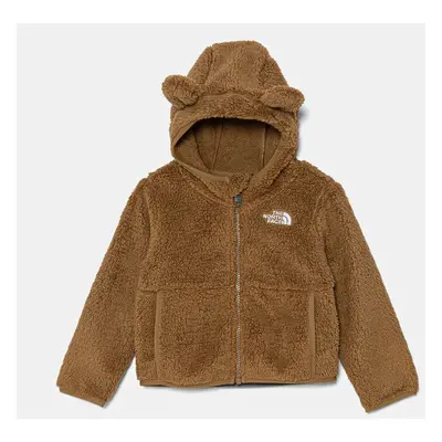 Dětská fleecová mikina The North Face CAMPSHIRE F/Z HOODIE hnědá barva, s kapucí, NF0A88VR1731