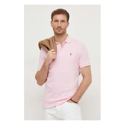 Bavlněné polo tričko Ralph Lauren růžová barva, 710704319