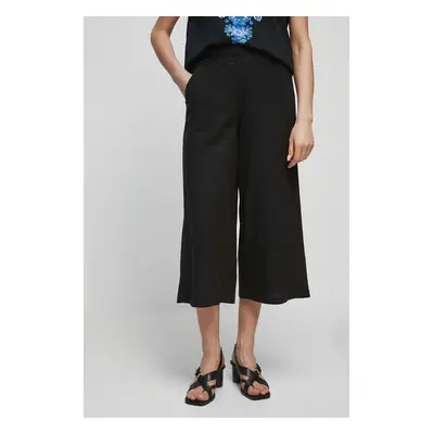 Plátěné kalhoty Medicine dámské, černá barva, střih culottes, high waist