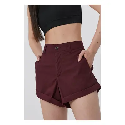 Kraťasy Superdry dámské, vínová barva, hladké, medium waist