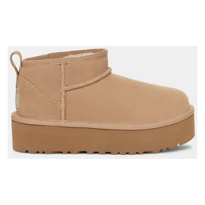 Dětské semišové sněhule UGG CLASSIC ULTRA MINI PLATFORM béžová barva