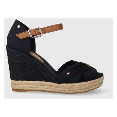 Sandály Tommy Hilfiger BASIC OPENED TOE HIGH WEDGE tmavomodrá barva, FW0FW04784