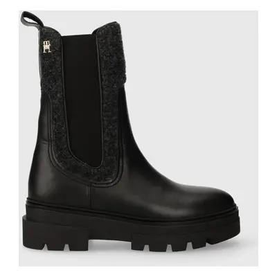 Nízké kozačky Tommy Hilfiger SEASONAL FEMININE CHELSEA BOOT dámské, černá barva, na plochém podp