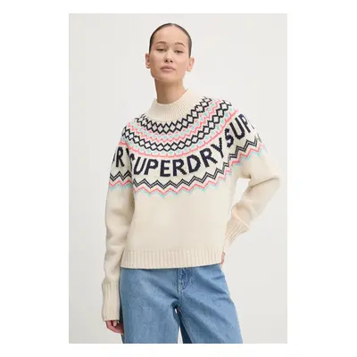 Svetr z vlněné směsi Superdry dámský, béžová barva, W6110555A-B9Q