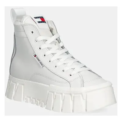 Kožené sneakers boty Tommy Jeans TJW VULC FLATFORM MC WL bílá barva, EN0EN02609