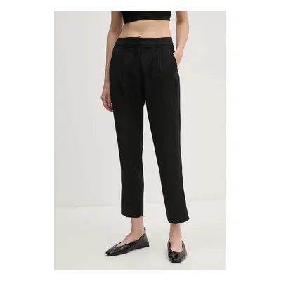 Vlněné kalhoty Weekend Max Mara černá barva, jednoduché, high waist, 2425136132600