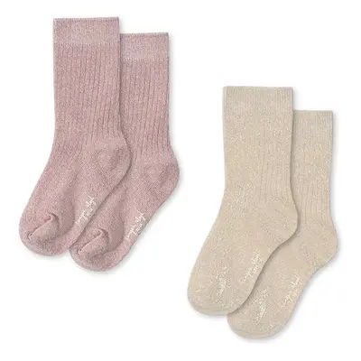 Dětské ponožky Konges Sløjd 2 PACK RIB GLITTER SOCKS 2-pack růžová barva, KS101856