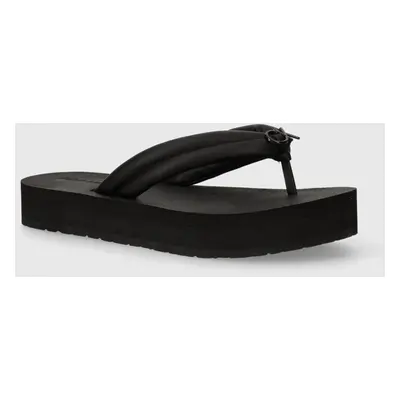 Žabky Calvin Klein FLATFORM FLIP FLOP RELOCK dámské, černá barva, na platformě, HW0HW02063