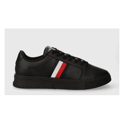 Kožené sneakers boty Tommy Hilfiger SUPERCUP LTH STRIPES ESS černá barva, FM0FM04895