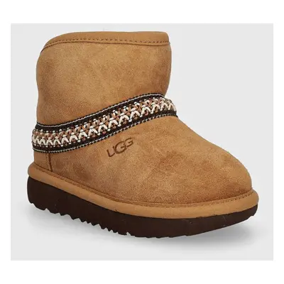 Dětské semišové sněhule UGG CLASSIC MINI CRESCENT hnědá barva, 1157697T