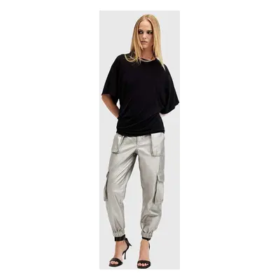 Bavlněné kalhoty AllSaints FREDA stříbrná barva, kapsáče, medium waist, W067TA