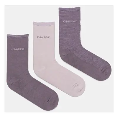 Ponožky Calvin Klein 3-pack dámské, fialová barva, 701229443