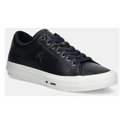 Kožené sneakers boty Tommy Hilfiger TH HI VULC STREET PATCH LTH tmavomodrá barva, FM0FM05203