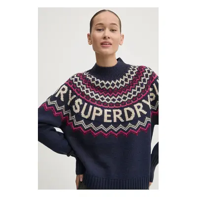 Svetr z vlněné směsi Superdry dámský, tmavomodrá barva, W6110555A-B9R