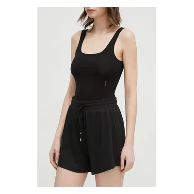 Kraťasy Guess SAMANTHA dámské, černá barva, hladké, high waist, O4GD00 KBXB2