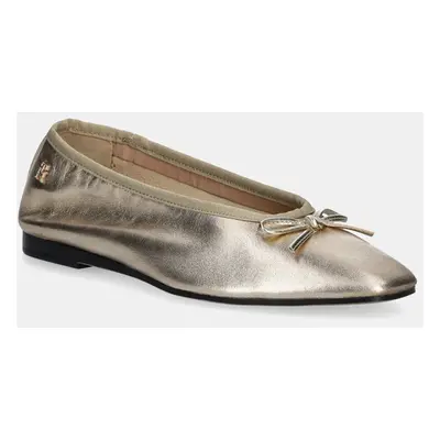 Kožené baleríny Tommy Hilfiger BALLERINA SOFT LEATHER METALLIC zlatá barva, FW0FW08452