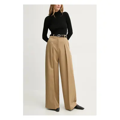 Bavlněné kalhoty A.L.C. hnědá barva, široké, high waist, 2PANT01094