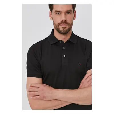 Polo tričko Tommy Hilfiger pánské, černá barva, hladké, MW0MW17771