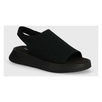 Sandály Calvin Klein Jeans SLING KNIT SANDAL MG UC dámské, černá barva, na platformě, YW0YW01346