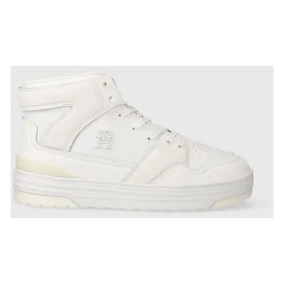 Kožené sneakers boty Tommy Hilfiger TH HI BASKET SNEAKER bílá barva, FW0FW07308