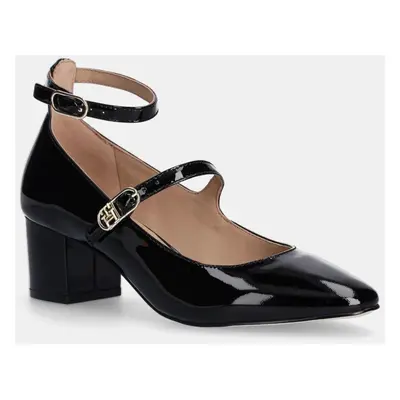 Kožené lodičky Tommy Hilfiger PUMP DOUBLE STRAP PATENT LEATHER černá barva, na podpatku, FW0FW08