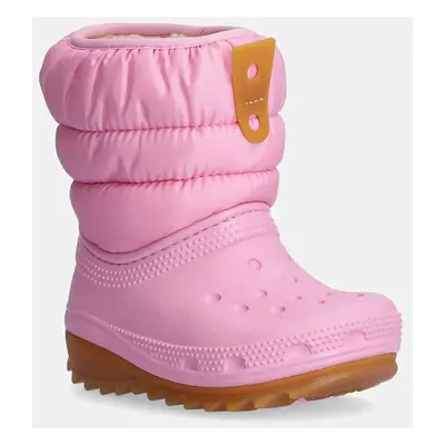 Dětské sněhule Crocs CLASSIC NEO PUFF BOOT růžová barva, 207683.G