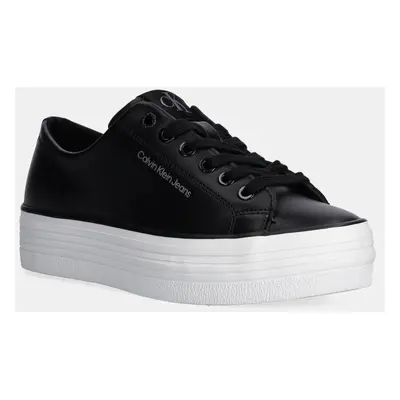 Kožené sneakers boty Calvin Klein Jeans BOLD VULC FLATF LOW LTH IN černá barva, YW0YW01633