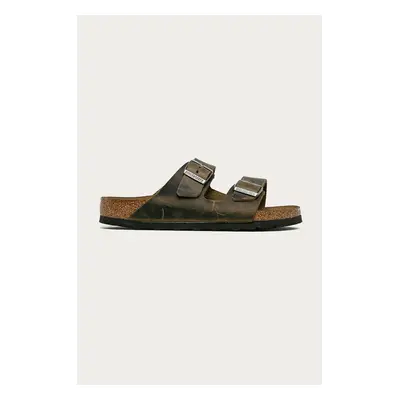 Kožené pantofle Birkenstock Arizona pánské, zelená barva