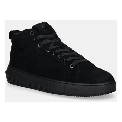 Semišové sneakers boty Calvin Klein Jeans CHUNKY CUPSOLE HIGH SUEDE černá barva, YM0YM01128