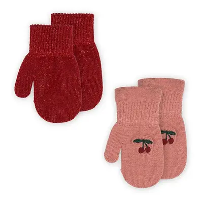 Dětské rukavice s příměsí vlny Konges Sløjd 2 PACK FRILL MITTENS 2-pack červená barva, KS101873