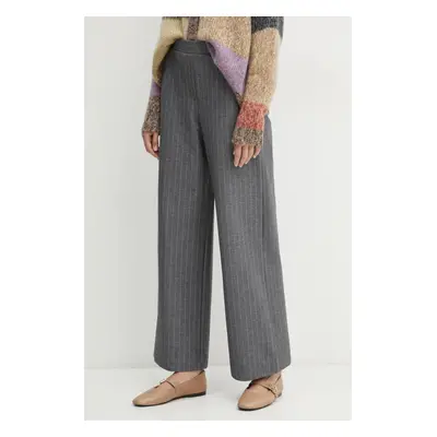 Kalhoty Max Mara Leisure dámské, šedá barva, jednoduché, high waist, 2426786108600