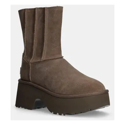 Semišové boty UGG Classic Twin Seam New Heights dámské, hnědá barva, na platformě, zateplené, 11