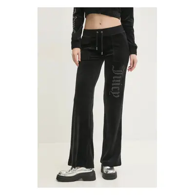 Velurové teplákové kalhoty Juicy Couture LAYLA JEWELLED LOW RISE PANT černá barva, s aplikací, J