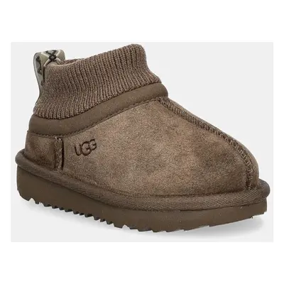 Dětské semišové sněhule UGG CLASSIC ULTRA STRETCH CUFF hnědá barva, 1157702T