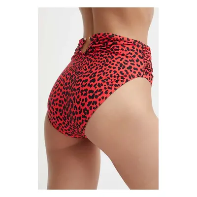 Plavkové kalhotky MICHAEL Michael Kors HIGH WAIST BOTTOM červená barva, MM29259