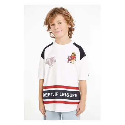 Dětské bavlněné tričko Tommy Hilfiger bílá barva, s potiskem, KB0KB08663