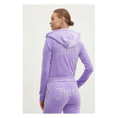 Velurová mikina Juicy Couture MADISON HOODIE fialová barva, s kapucí, s aplikací, JCWA122001