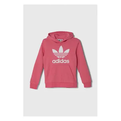 Dětská mikina adidas Originals TREFOIL HOODIE růžová barva, s kapucí, s potiskem