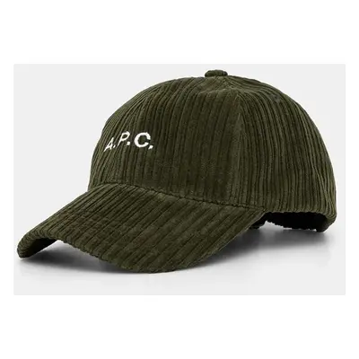 Manšestrová kšiltovka A.P.C. casquette charlie zelená barva, COEZQ.M24069