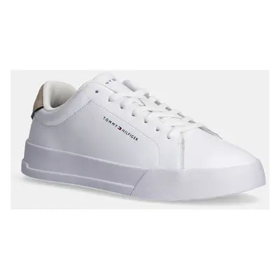 Kožené sneakers boty Tommy Hilfiger TH COURT LTH DETAIL ESS bílá barva, FM0FM05367