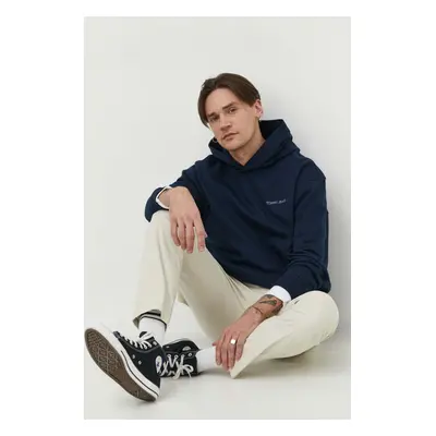 Bavlněná mikina Tommy Jeans pánská, tmavomodrá barva, s kapucí, s aplikací, DM0DM18612