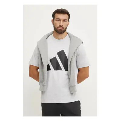 Bavlněné tričko adidas Essentials šedá barva, s aplikací, JE8946