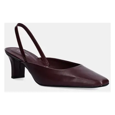 Kožené lodičky Calvin Klein HEEL SLING PUMP 50 - LTH vínová barva, na podpatku, s odkrytou patou