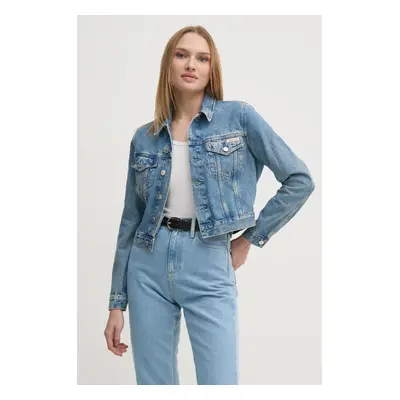 Džínová bunda Calvin Klein Jeans dámská, modrá barva, přechodná, J20J224542