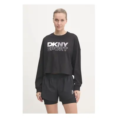 Bavlněné tričko s dlouhým rukávem Dkny černá barva, DP5T1117