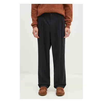 Kalhoty s příměsí vlny Norse Projects Benn Relaxed Cotton Wool Twill Pleated Trouser černá barva