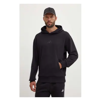 Bavlněná mikina adidas All SZN pánská, černá barva, s kapucí, s aplikací, IX1248