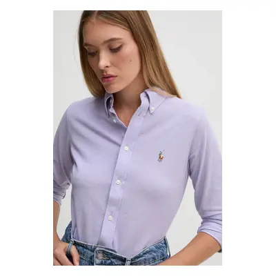 Bavlněná košile Polo Ralph Lauren fialová barva, regular, s klasickým límcem, 211924258