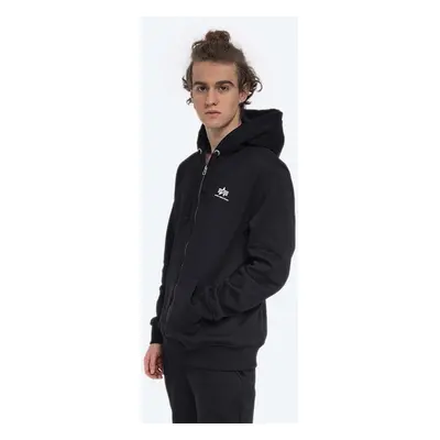 Mikina Alpha Industries Basic Zip Hoody SL pánská, černá barva, s kapucí, s potiskem, 118342.03